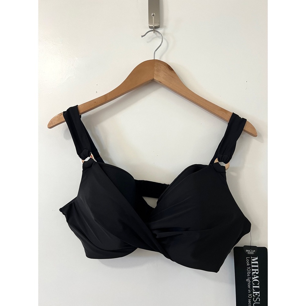 Miraclesuit Escape Underwire Black Tummy Control Swim Top Flirty Crossover 38DD - Picture 3 of 8